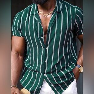 SHEIN Dark Green Striped Casual Shirt